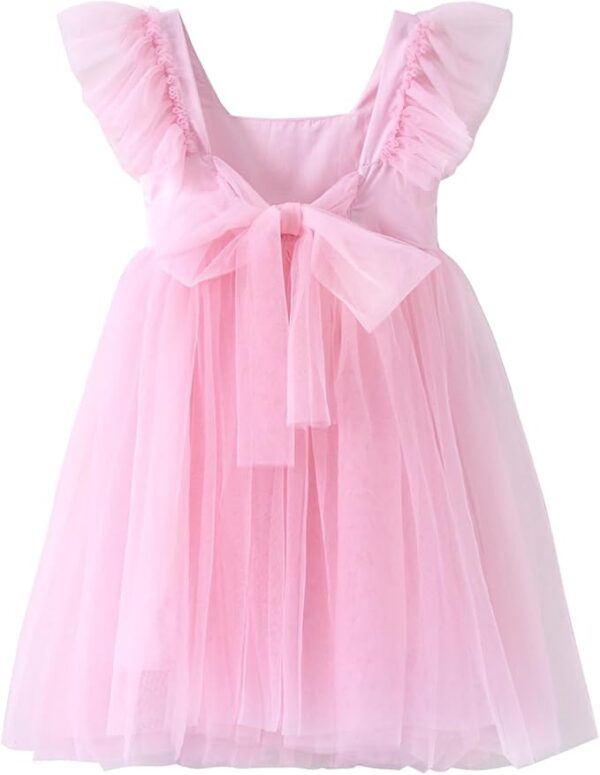 Toddle Girls Tutu Party Dress Backless Ruffled Sleeve A-Line Tulle Dresses for Birthday Wedding