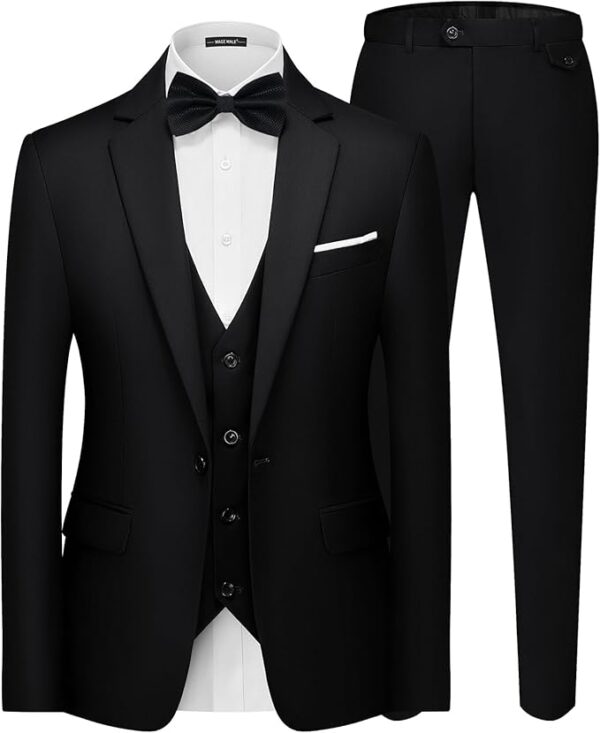 MALE Men's 3 Pieces Suit Elegant Solid One Button Slim Fit Single Breasted Party Blazer Vest Pants Set