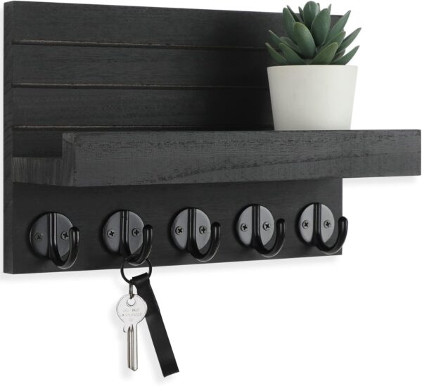 Key Holder for Wall, Decorative Key and Mail Holder with Shelf Has Large Hooks for Bags, Coats,
