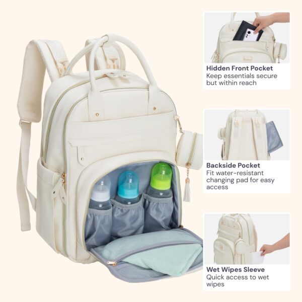 BabbleRoo Leather Diaper Bag Backpack - Baby Essentials Travel Baby Bag - Image 2
