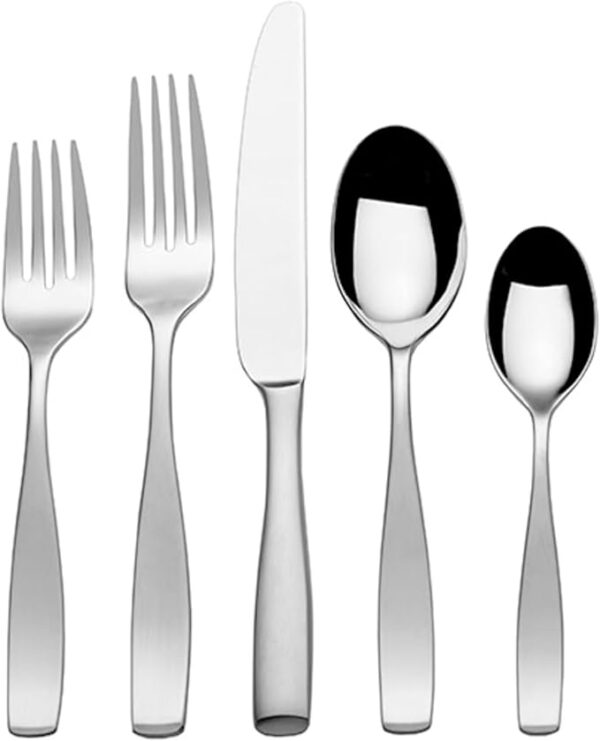 Satin Loft Flatware Service for 12, 65 Piece Set, 18/10 Stainless Steel,