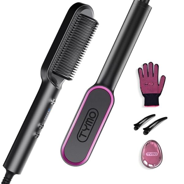 Brush, TYMO Ring Hair Straightener Comb Straightening Brush for Women with 5 Temps 20s Fast Heating & Dual