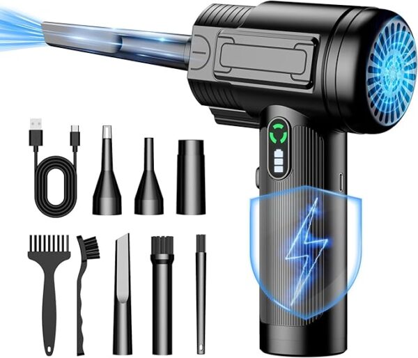 Air Duster with LED Light Mini Air Blower Rechargeable Cordless Keyboard Cleaning Jet Dry Blower - Car, PC and Home