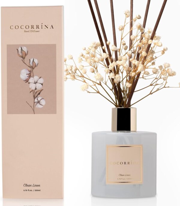 Reed Diffuser Set, 6.7 oz Clean Linen Scented Diffuser with Sticks Home Fragrance Reed Diffuser for Bathroom Shelf Decor