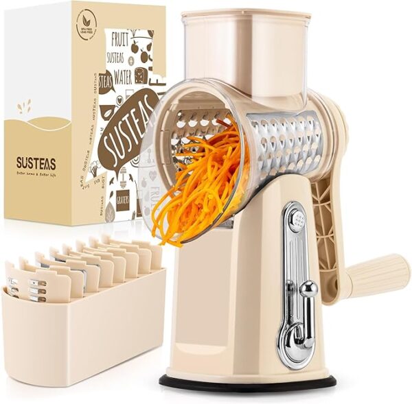 Rotary Cheese Grater with Handle - Vegetable Shredder with 5 Well-designed Blades & Strong
