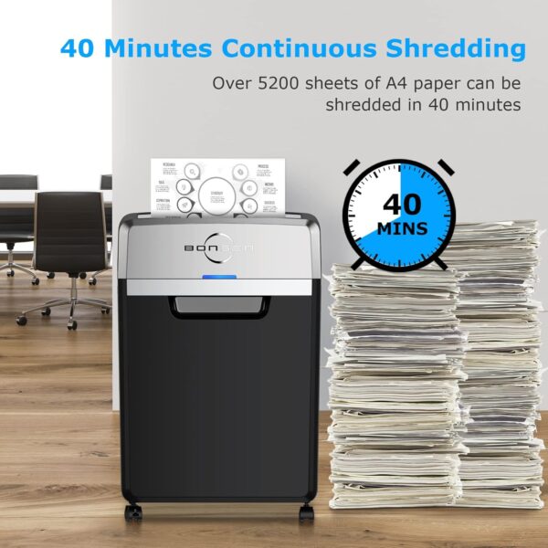 BONSEN Heavy Duty Paper Shredder, 24-Sheet Cross-Cut Shredder, 40-Min Continuous Running Time, - Image 2