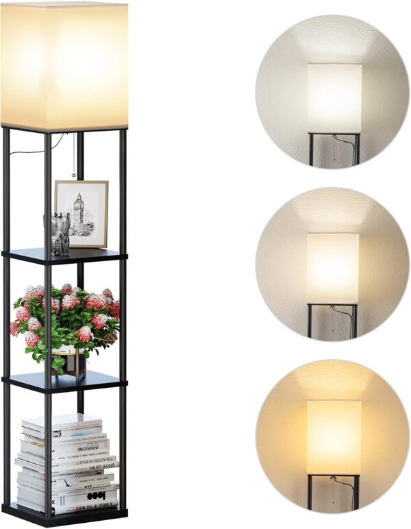 Floor Lamp with Shelves, Modern Square Standing Lamp with 3 Color Temperature Bulb
