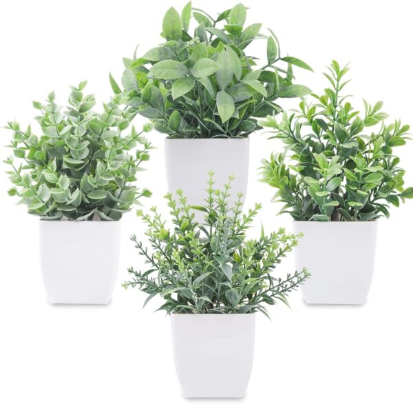 Rose 4 Pack Fake Plants Mini Artificial Greenery Potted Plants for Home Decor Indoor Office