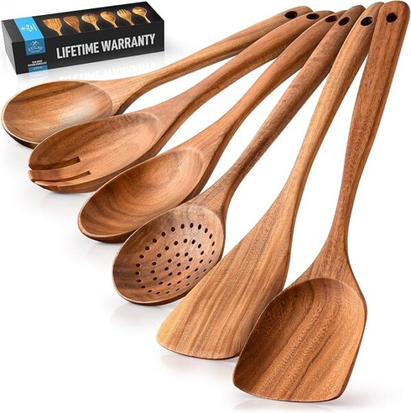 Kitchen 6-Piece Wooden Spoons for Cooking - Smooth Finish Teak Wooden
