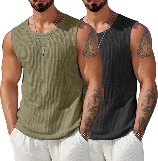Mens Casual Tank Tops 2 Pack Waffle Knit Sleeveless Shirt