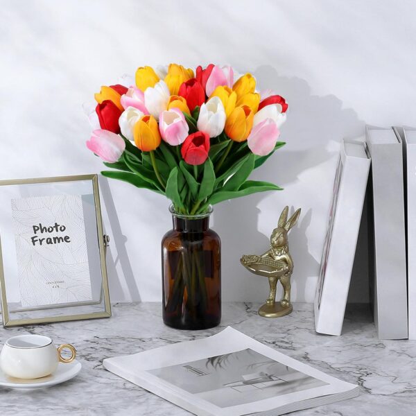 Fake Flowers Tulips Artificial Silk Flower 15pcs Real Touch 14" for Spring Easter Home Kitchen