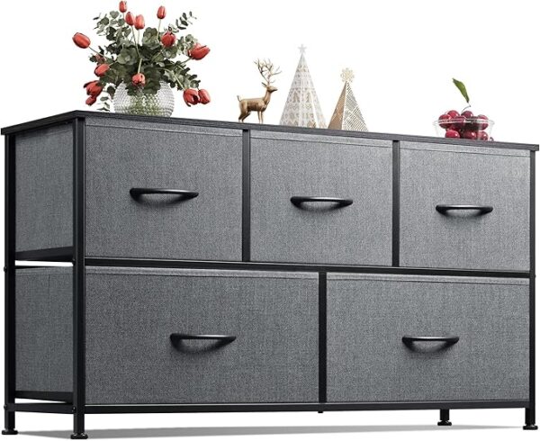 Bedroom with 5 Drawers, Wide Chest of Drawers, Fabric Dresser,