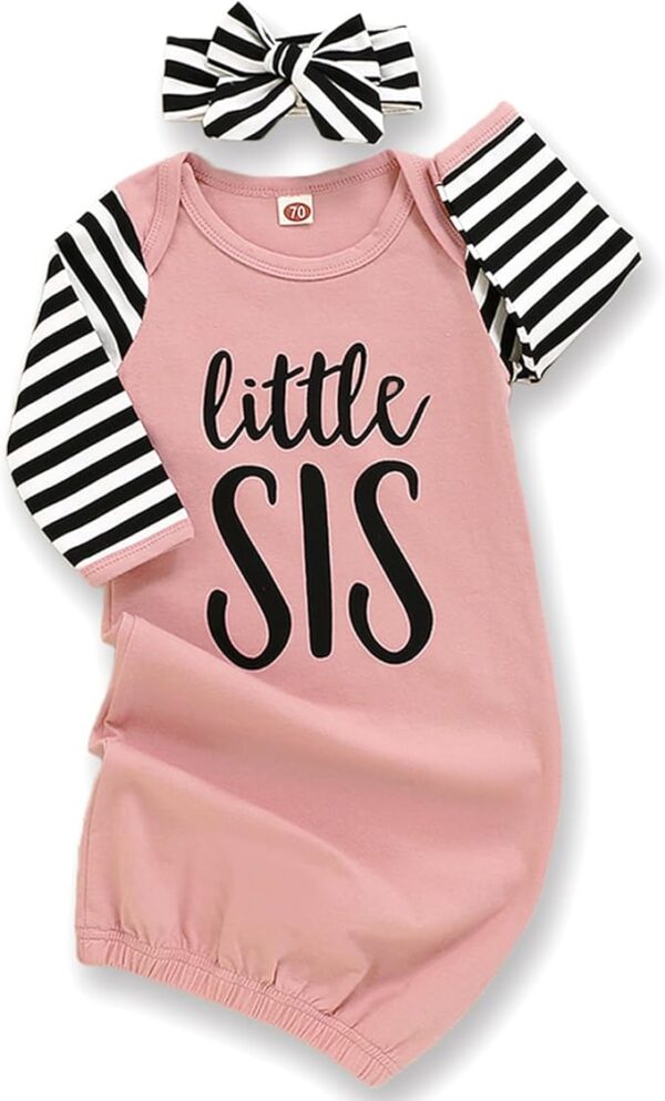 Baby Girl Little Sister Sleeper Gown Stripe Long Sleeve