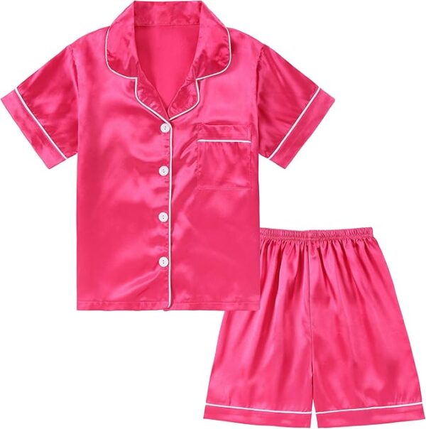 Girls Pajamas Satin Pajama Set Silk Pjs Short Sleeve Sleepwear