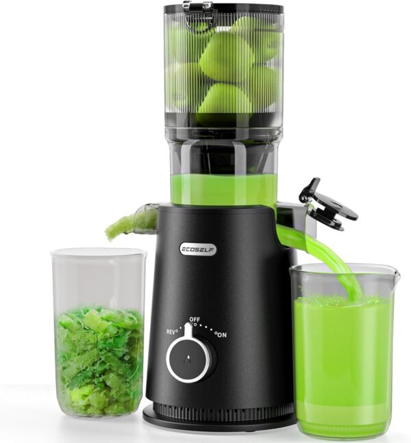 Juicer Machines, ECOSELF Cold Press Juicer with 4.35" Large Feed Chute Fit Whole Fruits & Vegetables,