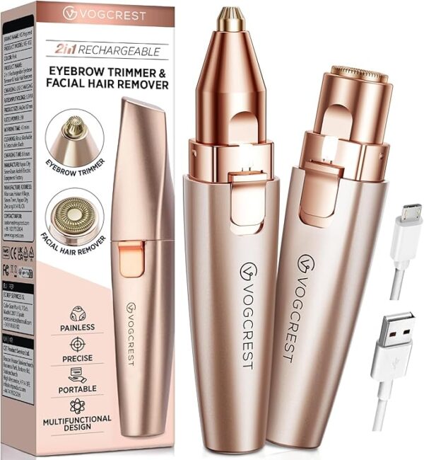 Facial Trimmer: 2 in1 Rechargeable Facial Hair Removal and Eyebrow