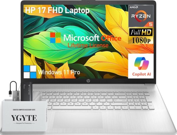 HP 2025 17 Inch Laptop Computer, 17.3 IPS FHD Business Laptop PC, AMD Ryzen 5 6-Core, 64GB RAM 2.5TB Storage