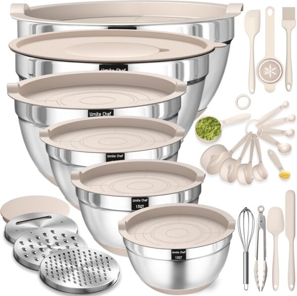 Stainless Steel Khaki Bowls with Grater