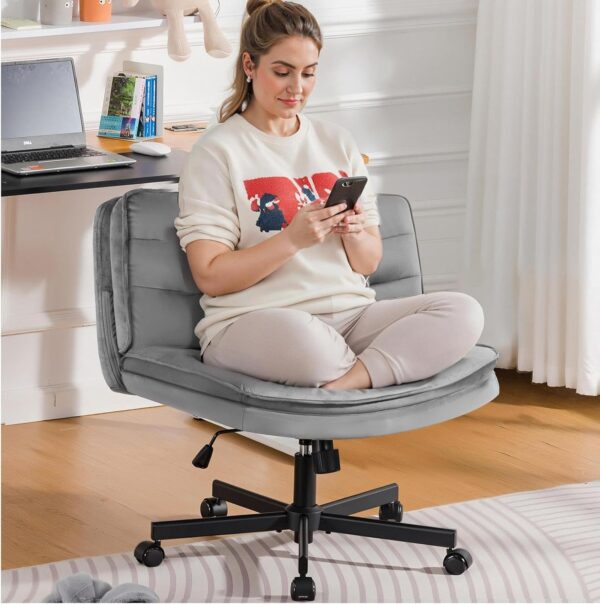 Chair with Wheels, Armless Wide Cross Legged Office Chair