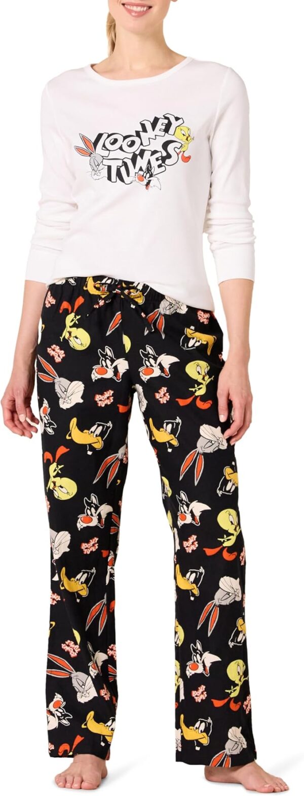 Looney Tunes Women's Lightweight Flannel Pant and Long-Sleeve T-Shirt Sleep Set,