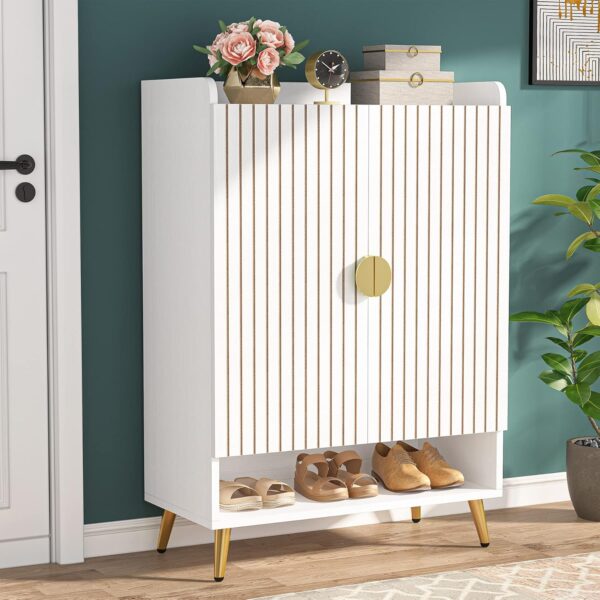 Tribesigns Shoe Cabinet with Doors, 6-Tier Shoe Storage Cabinet with Adjustable Shelves, Wooden Shoes Rack Shoe Storage