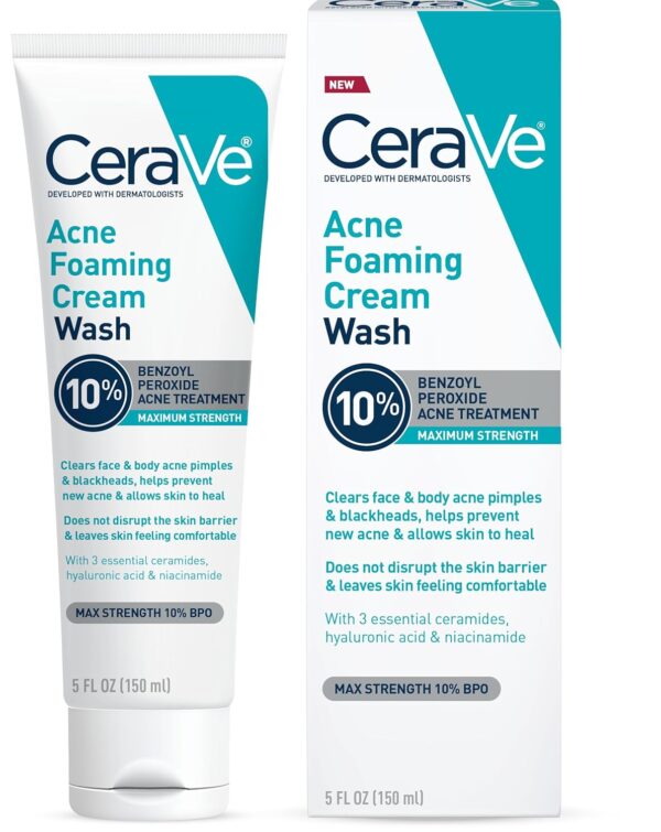 Foaming Cream Wash, Gentle Face and Body Cleanser with Benzoyl