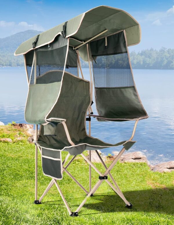 Chair with Canopy Shade, Folding Camping Chair with Canopy with Cup Holder,