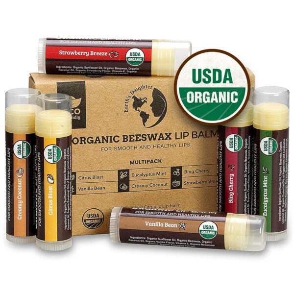 Organic Lip Balm 6-Pack - Fruit Flavors, Beeswax