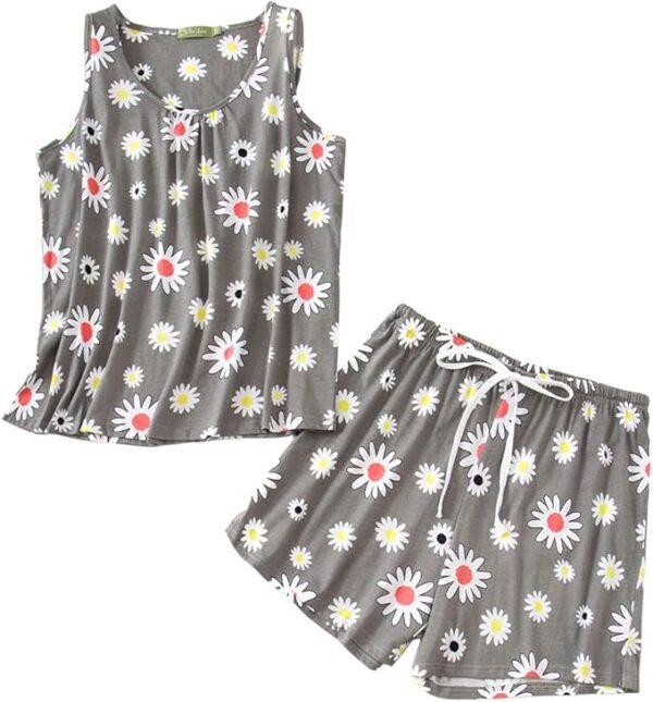 Womens Pajamas Set Cotton Summer Sleep Tank and Shorts Pjs Sleeveless Sleepwear