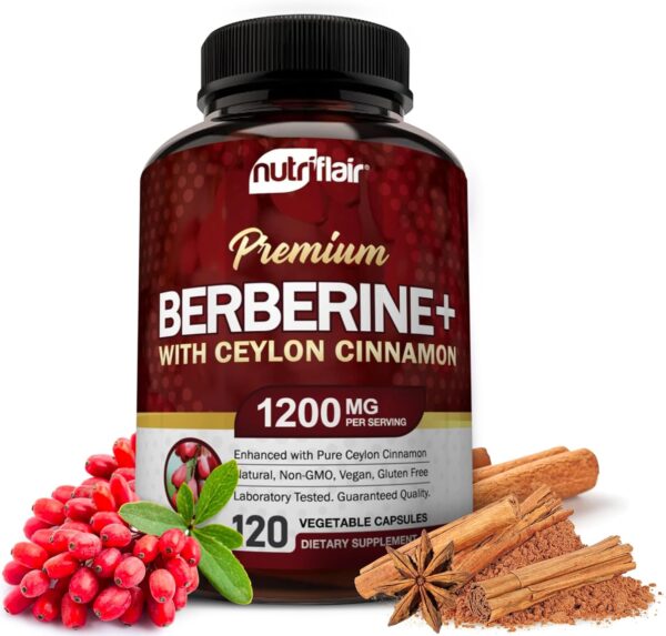 NutriFlair Premium Berberine HCL 1200mg, 120 Capsules -